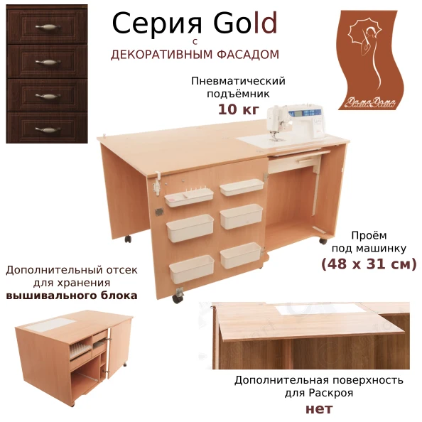 Стол для швейной машины и оверлока Комфорт 1QB (серия Gold) — изображение из описания модели