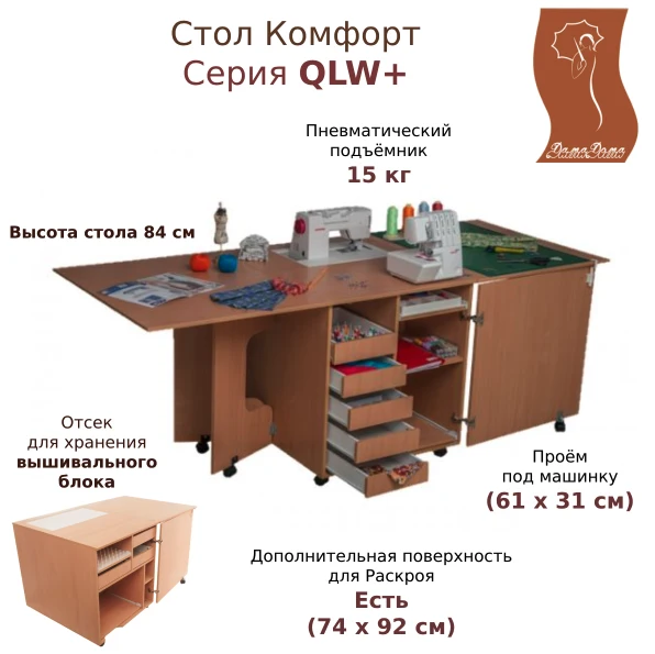 Стол для шитья Комфорт 1QLW + (швейный стол) — изображение из описания модели