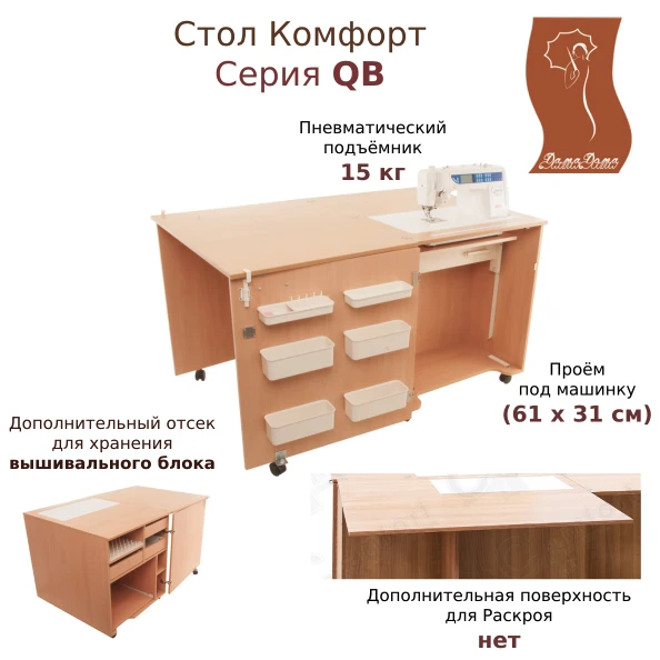 Стол для швейной машины и оверлока Комфорт 1QBL — изображение из описания модели