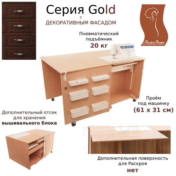 Стол для швейной машины и оверлока Комфорт 1QBXL (серия Gold) — изображение из описания модели