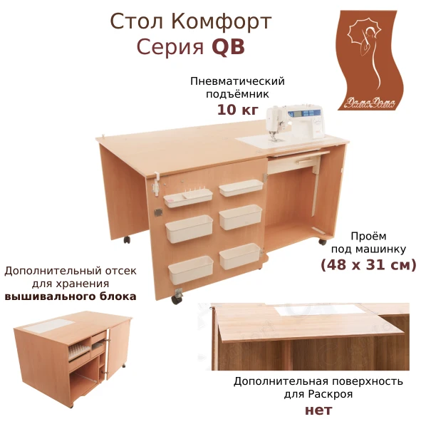 Стол для швейной машины и оверлока Комфорт 1QB — изображение из описания модели
