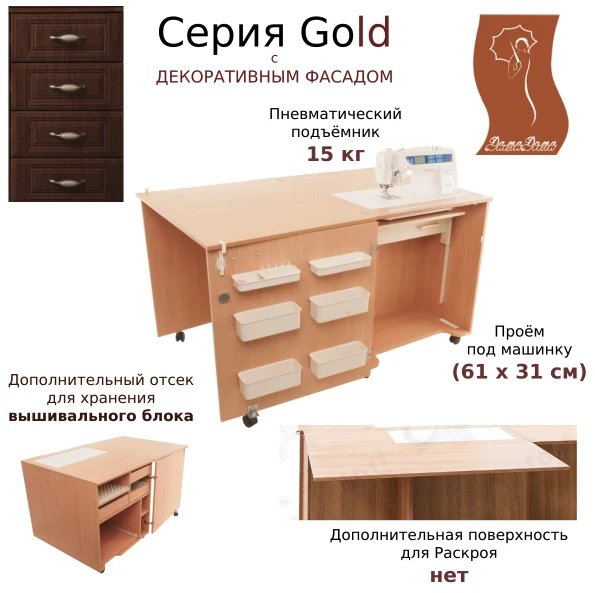 Стол для швейной машины и оверлока Комфорт 1QBL (серия Gold) — изображение из описания модели
